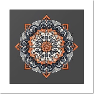 Mandala Orange Gray 1 Posters and Art